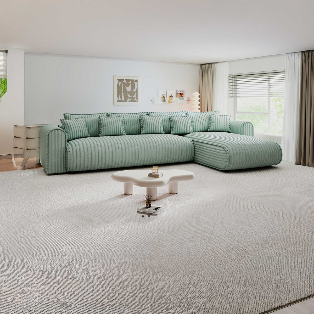 Colțar extensibil dumonde cu ladă de depozitare Monaco XL Ambience Sage II 340x185 cm — dreapta — imagine principală