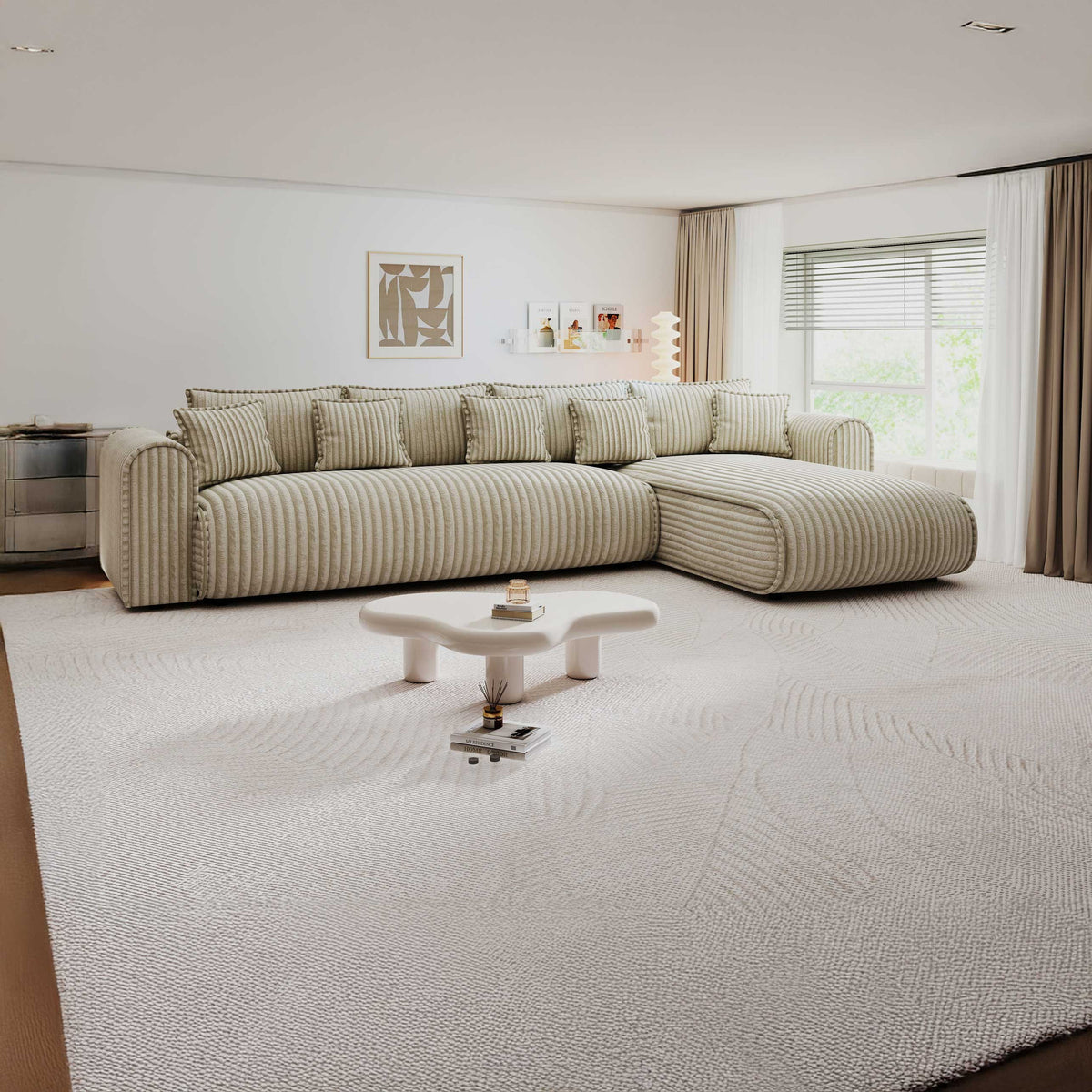 Colțar extensibil dumonde cu ladă de depozitare Monaco XL Tilia Capucino II 340x185 cm — dreapta — imagine principală