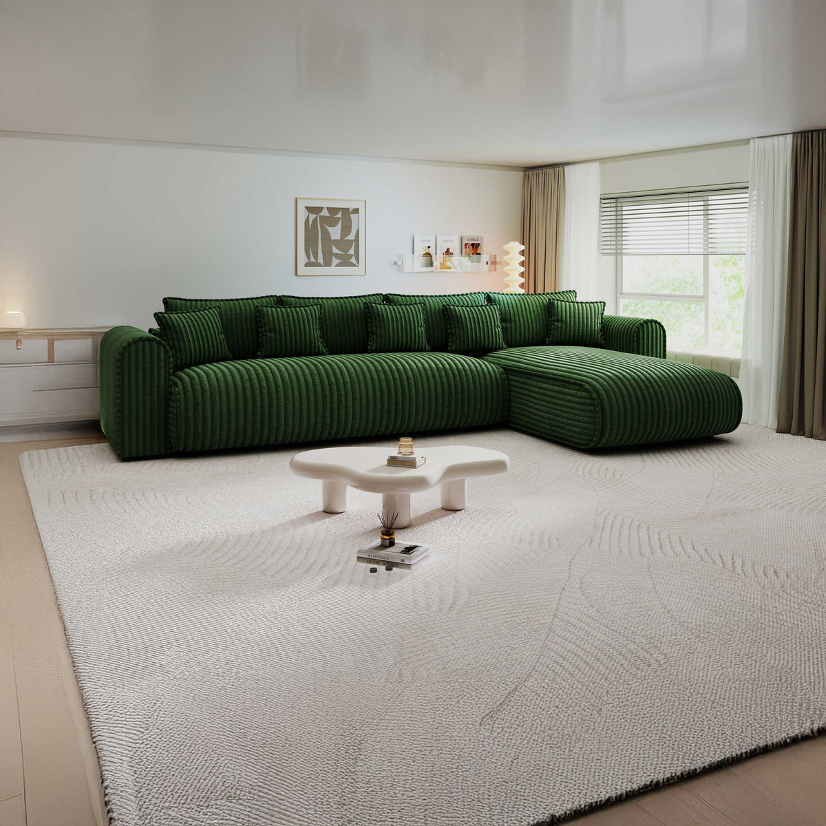 Colțar extensibil dumonde cu ladă de depozitare Monaco XL Tilia Verde II 340x185 cm — dreapta — imagine principală