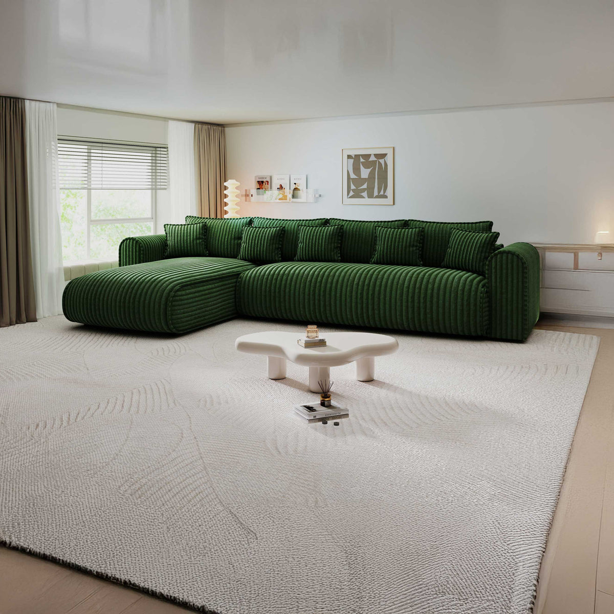Colțar extensibil dumonde cu ladă de depozitare Monaco XL Tilia Verde 340x185 cm — stanga — imagine principală