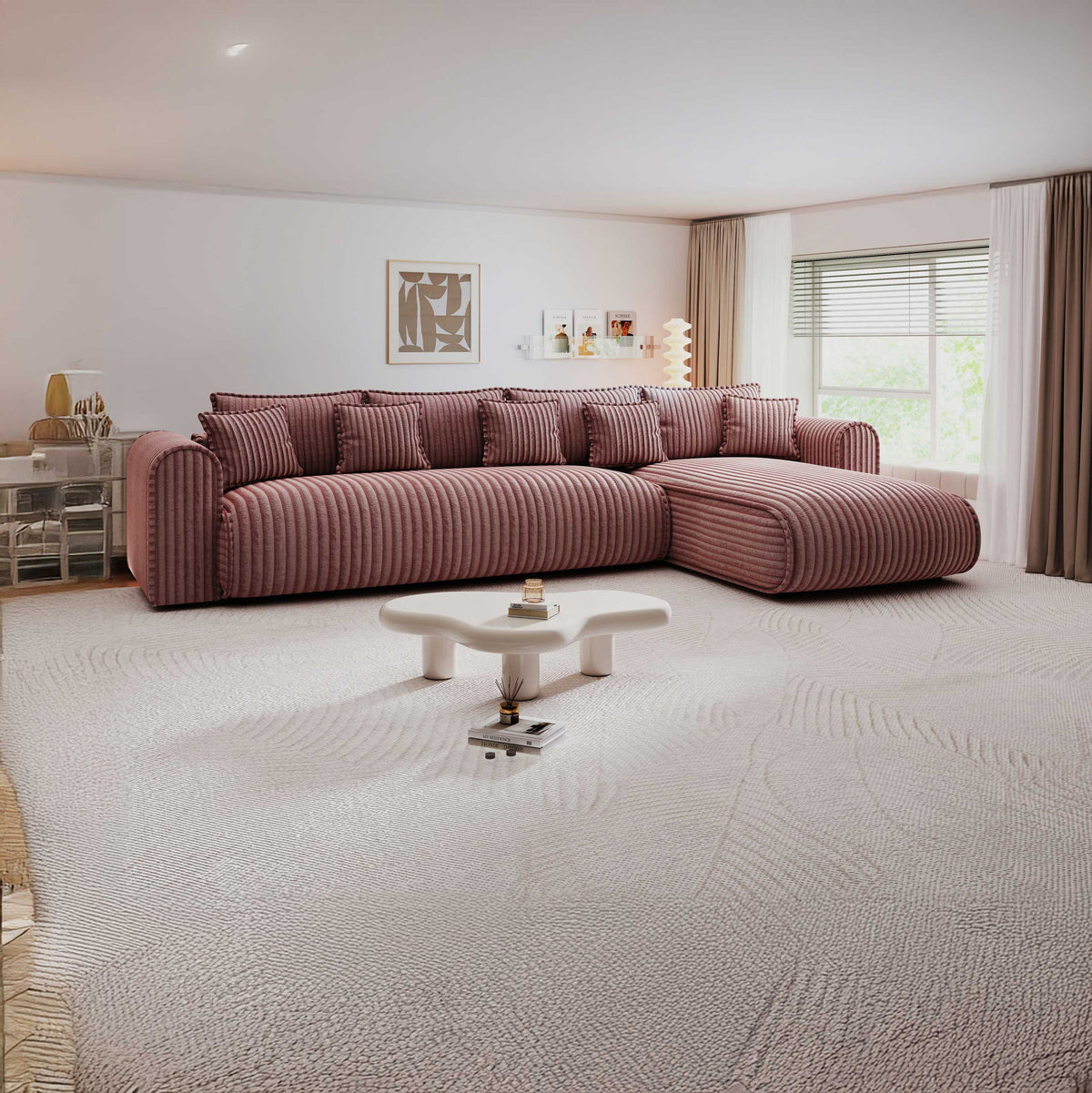 Colțar extensibil dumonde cu ladă de depozitare Monaco XL Tilia Roz II 340x185 cm — dreapta — imagine principală