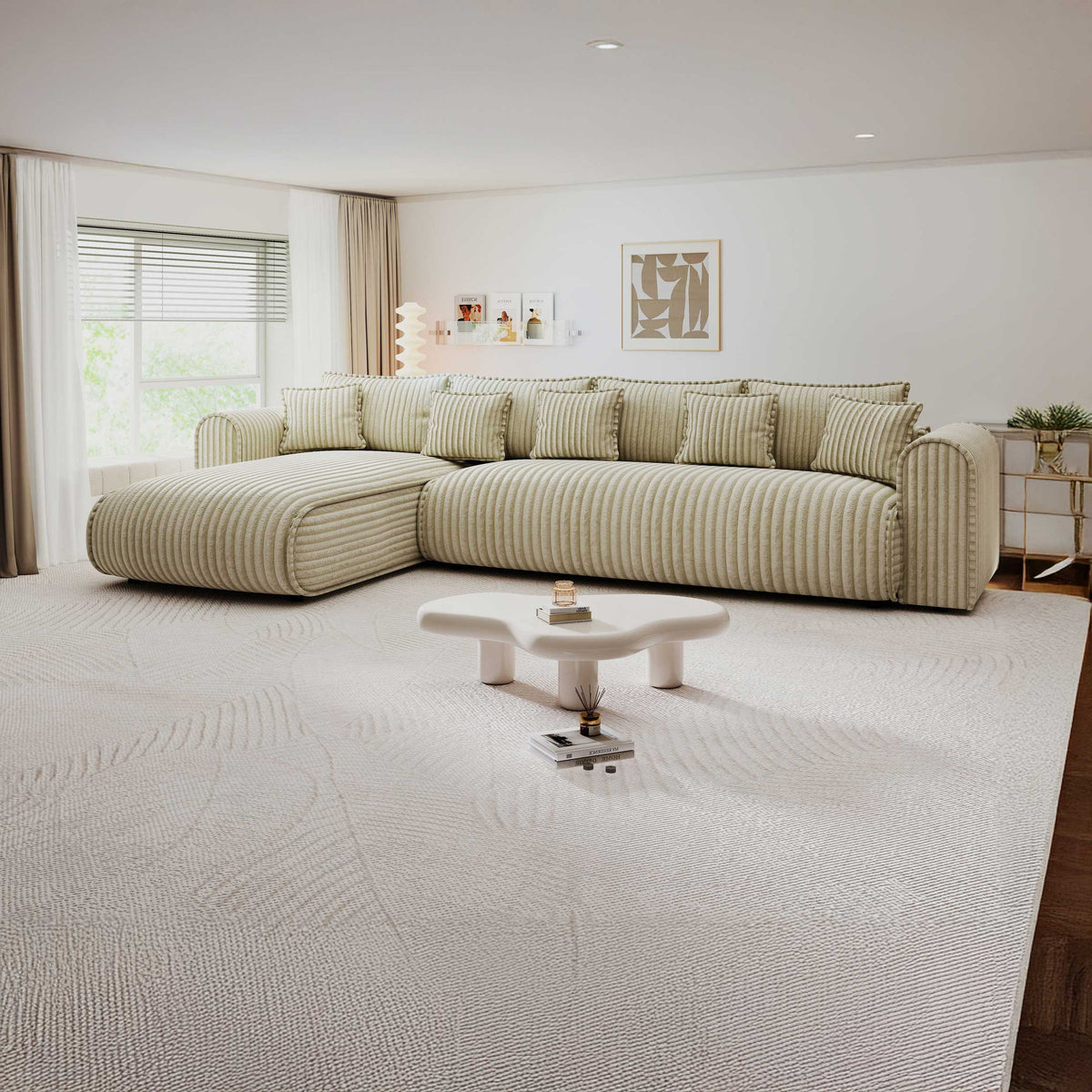 Colțar extensibil dumonde cu ladă de depozitare Monaco XL Tilia Bej 340x185 cm — stanga — imagine principală