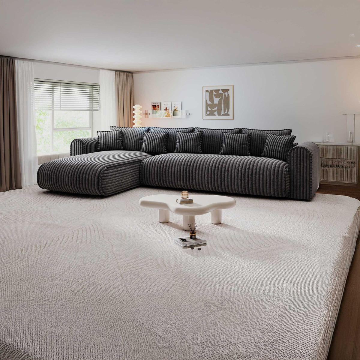 Colțar extensibil dumonde cu ladă de depozitare Monaco XL Tilia Grafit 340x185 cm — stanga — imagine principală