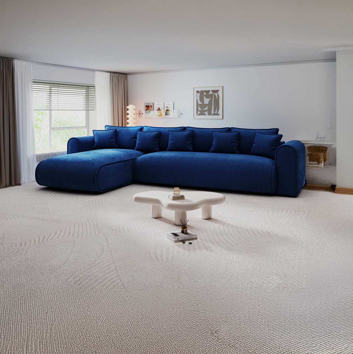 Colțar extensibil dumonde cu ladă de depozitare Monaco XL Zoom Albastru 340x185 cm — stanga — imagine principală
