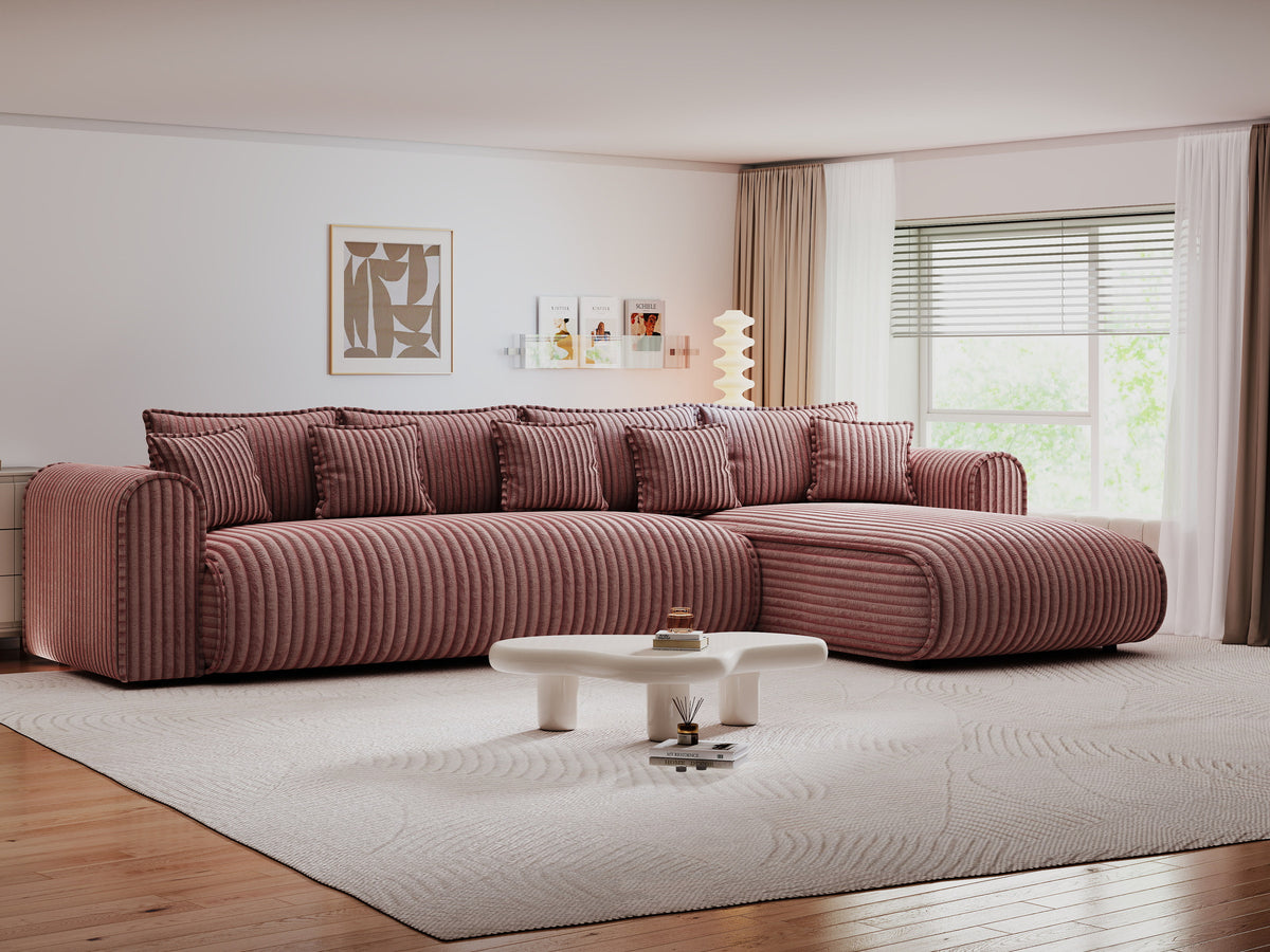 Colțar extensibil dumonde cu ladă de depozitare Monaco XL Tilia Roz II 340x185 cm — dreapta — imagine 1