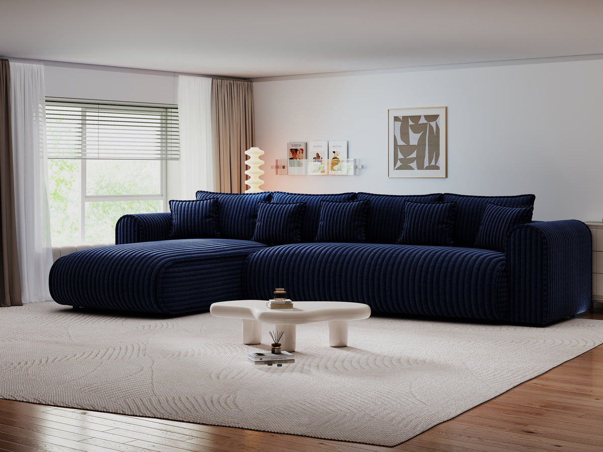 Colțar extensibil dumonde cu ladă de depozitare Monaco XL Tilia Albastru 340x185 cm — stanga — imagine 1