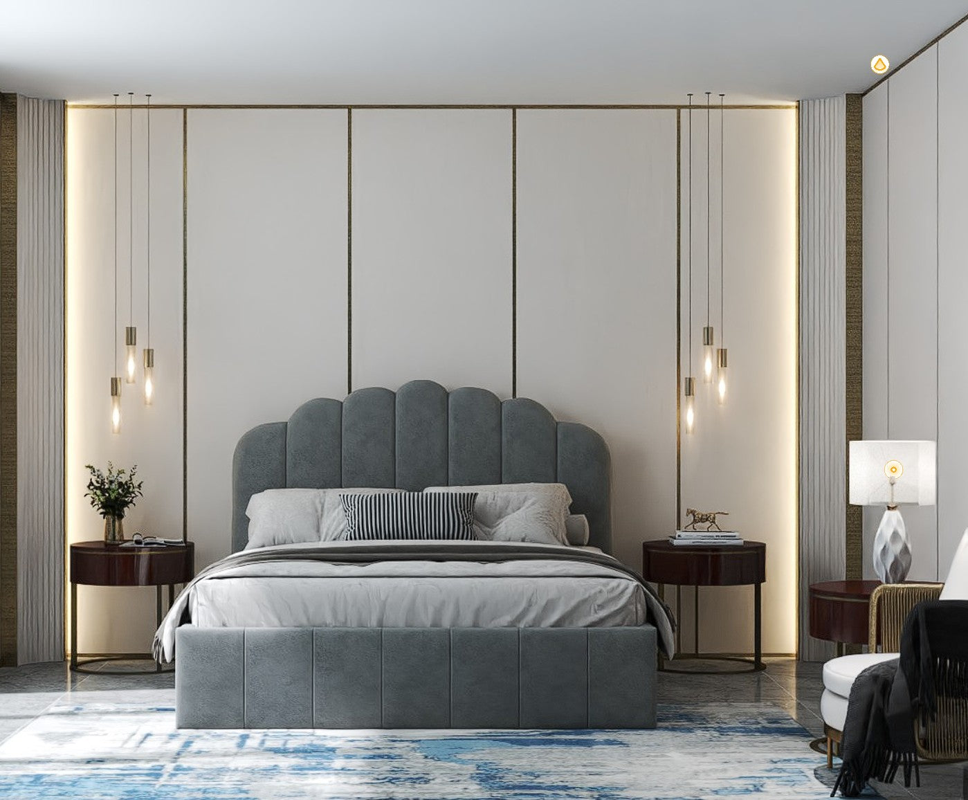 Pat dormitor dumonde, tapitat gri, Amira 140x200 cm, somiera rabatabila inclusa, spatiu depozitare WLS