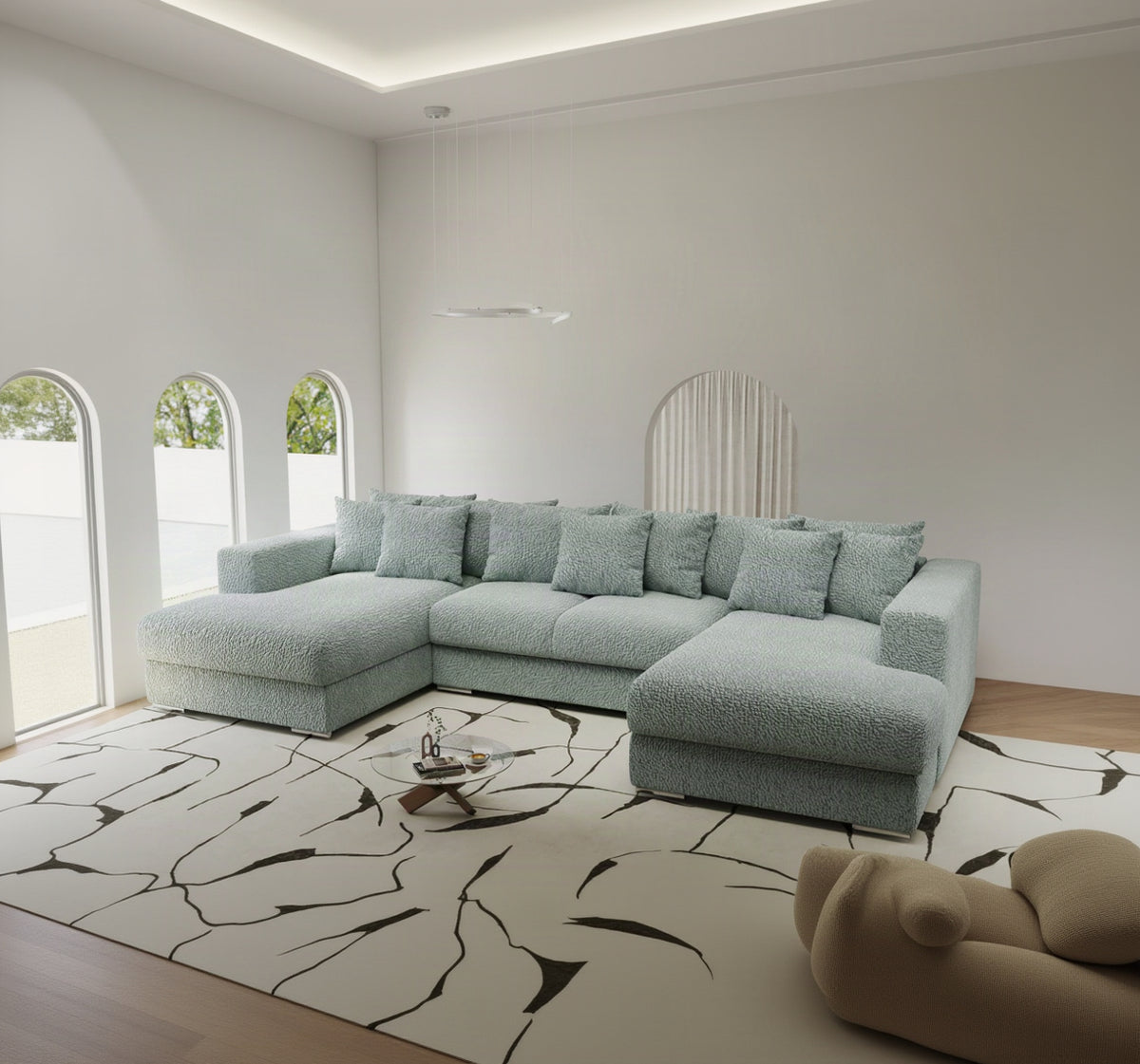 Colțar extensibil dumonde Gloria U Jaguar Aqua 340x167 cm — imagine 1
