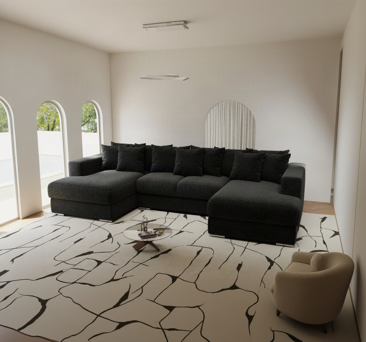 Colțar extensibil dumonde Gloria U Monte Negru 340x167 cm — imagine 1