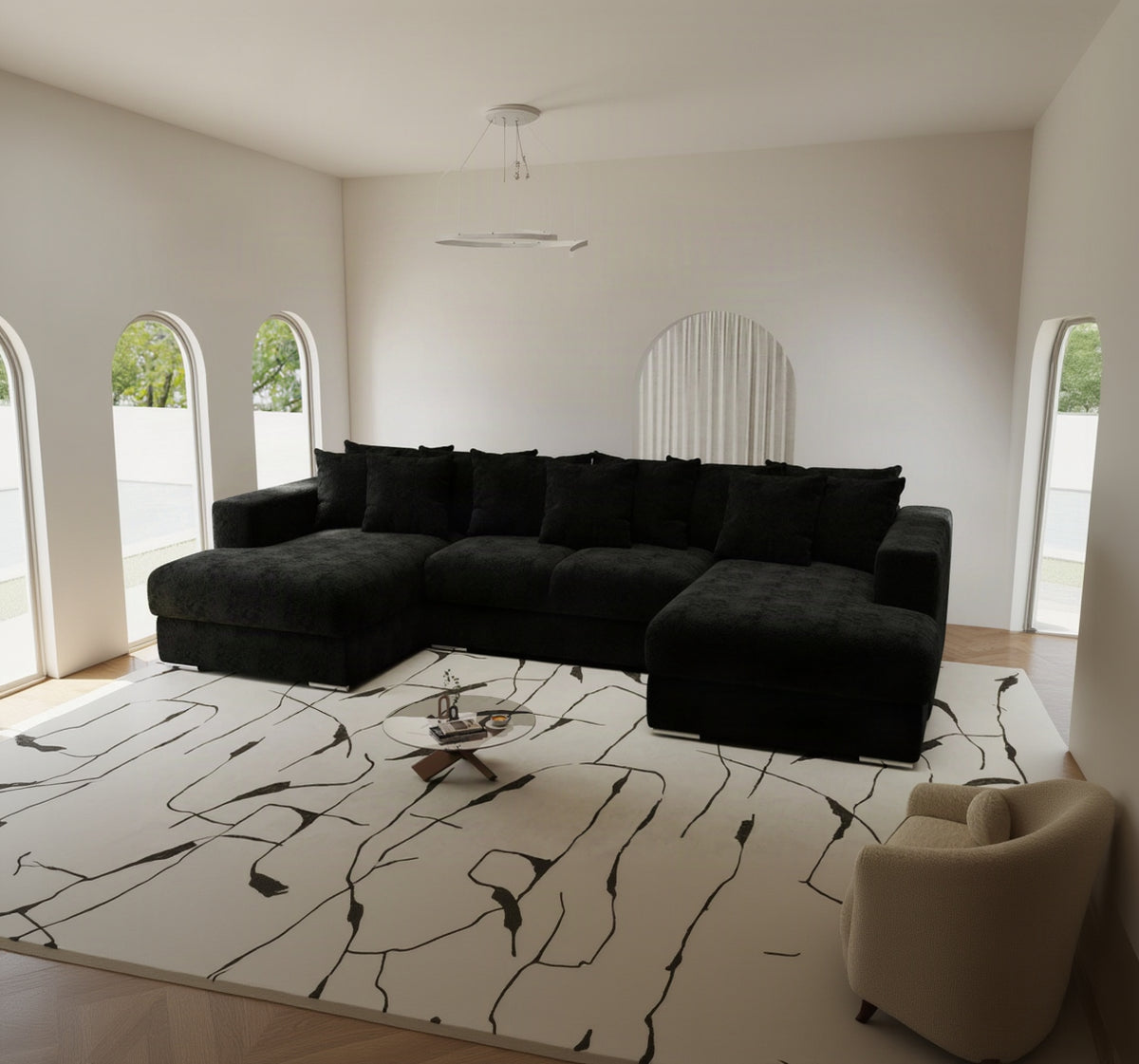 Colțar extensibil dumonde Gloria U Quelle Negru 340x167 cm — imagine 1