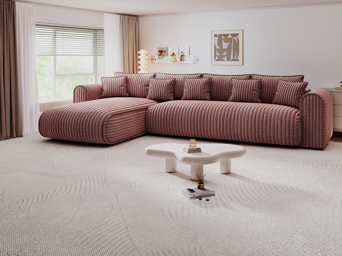 Colțar extensibil dumonde cu ladă de depozitare Monaco XL Tilia Roz 340x185 cm — stanga — imagine 2