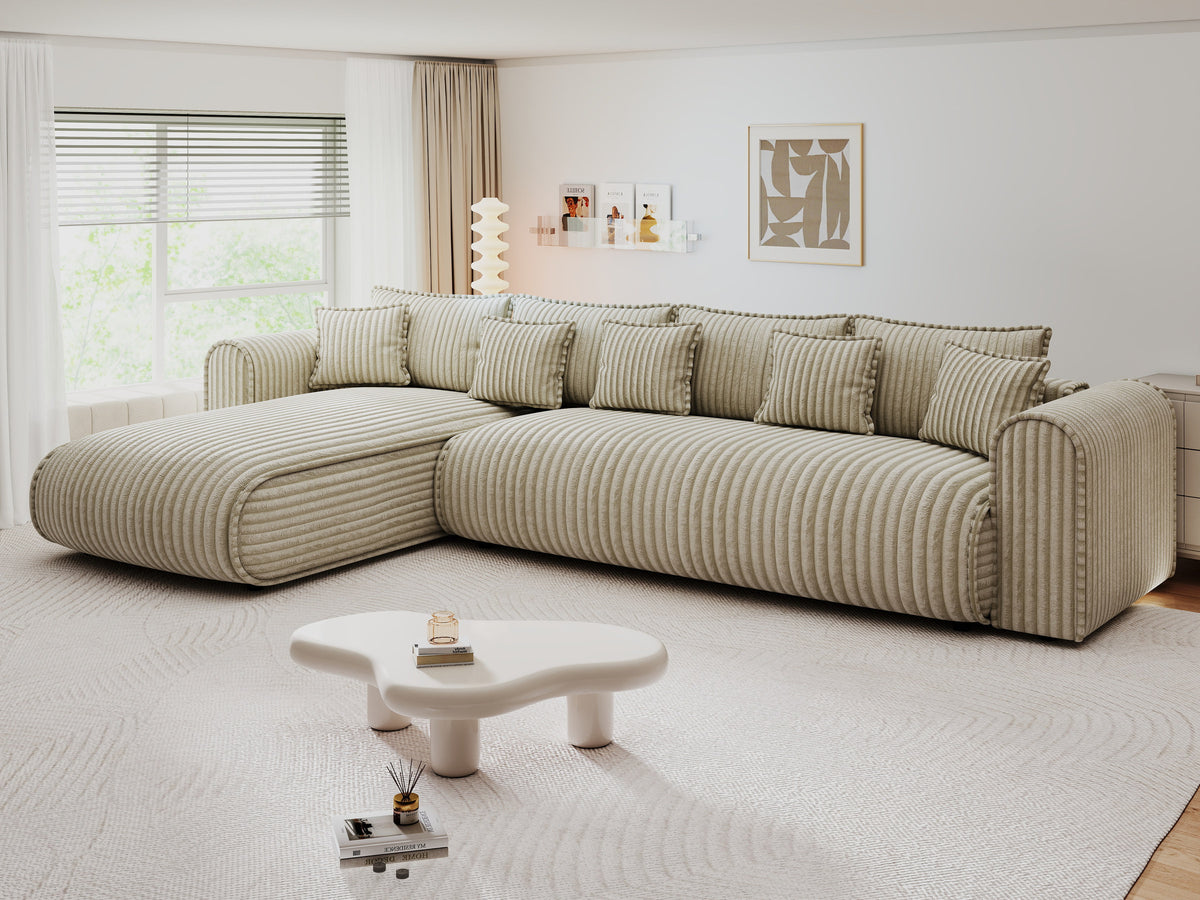 Colțar extensibil dumonde cu ladă de depozitare Monaco XL Tilia Capucino 340x185 cm — stanga — imagine 4