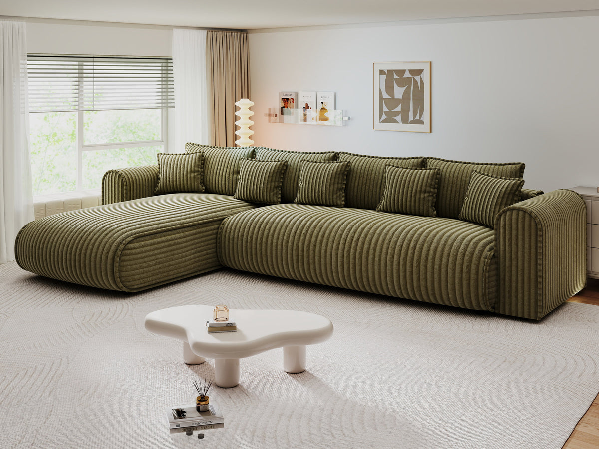 Colțar extensibil dumonde cu ladă de depozitare Monaco XL Tilia Olive 340x185 cm — stanga — imagine 4