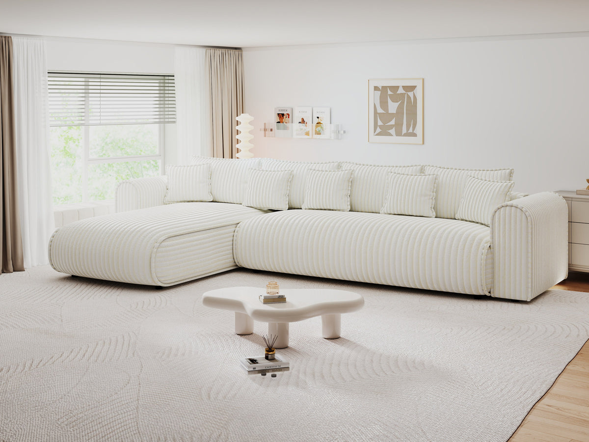 Colțar extensibil dumonde cu ladă de depozitare Monaco XL Tilia Crem 340x185 cm — stanga — imagine 5