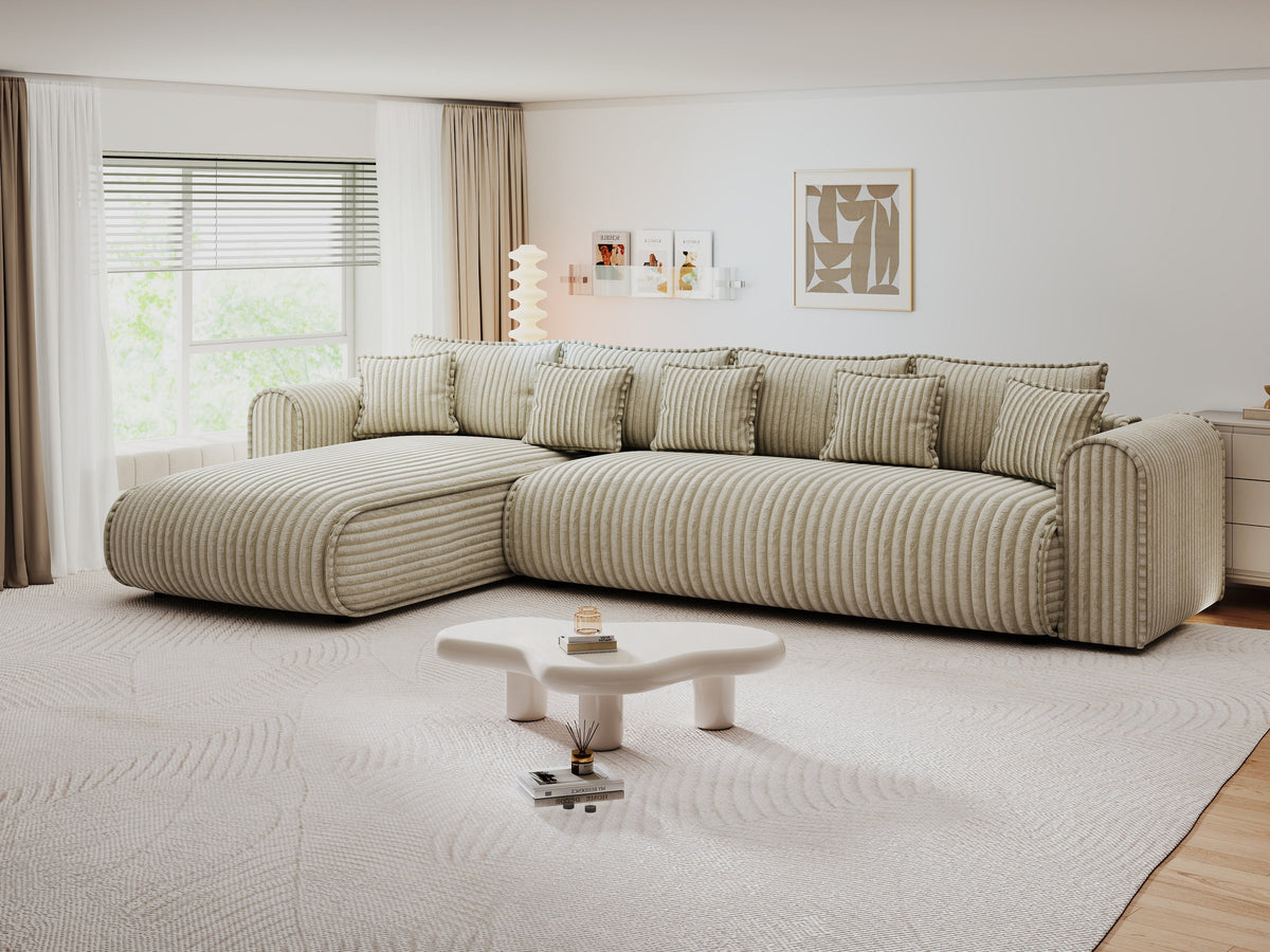 Colțar extensibil dumonde cu ladă de depozitare Monaco XL Tilia Capucino 340x185 cm — stanga — imagine 5