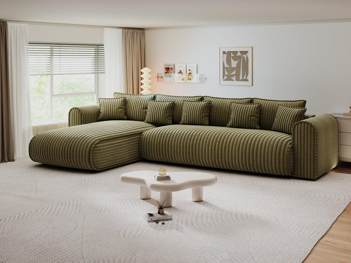 Colțar extensibil dumonde cu ladă de depozitare Monaco XL Tilia Olive 340x185 cm — stanga — imagine 5