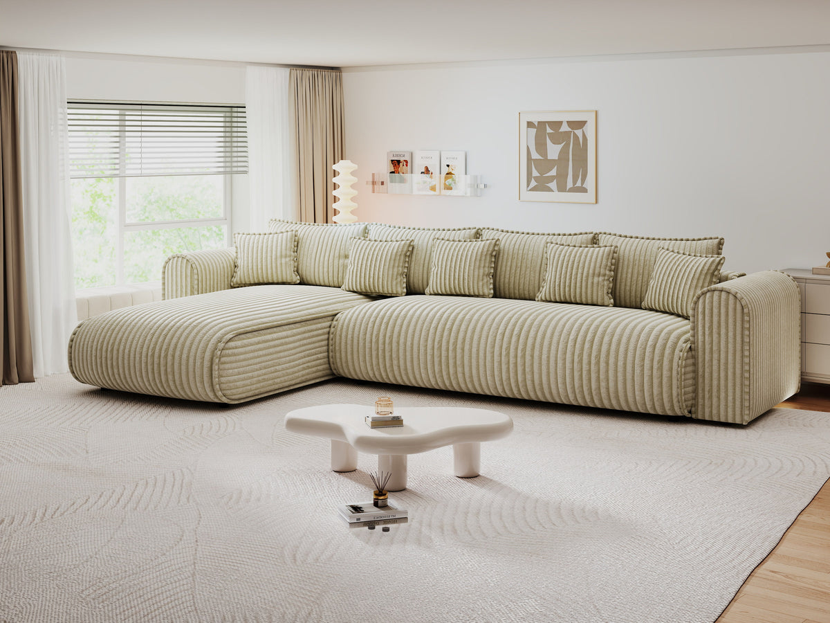 Colțar extensibil dumonde cu ladă de depozitare Monaco XL Tilia Bej 340x185 cm — stanga — imagine 5
