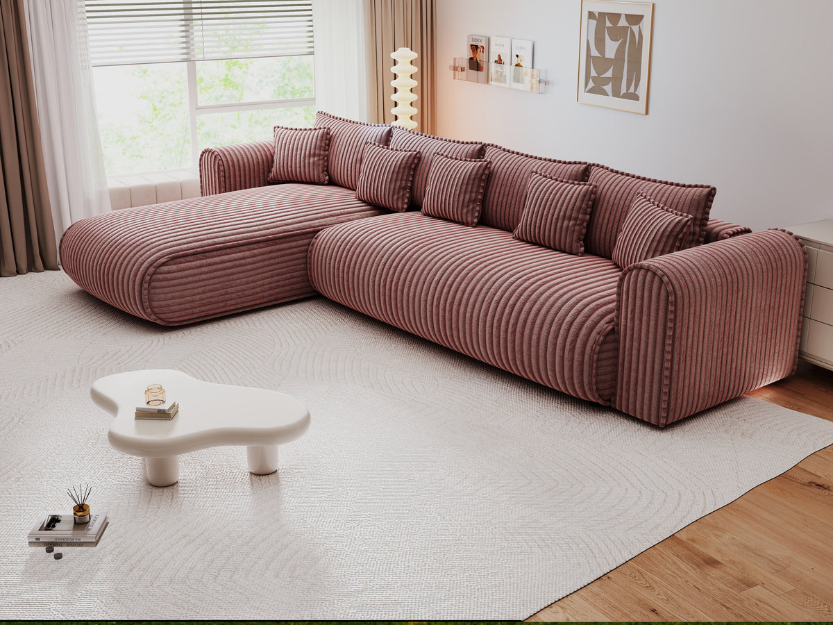 Colțar extensibil dumonde cu ladă de depozitare Monaco XL Tilia Roz 340x185 cm — stanga — imagine 6