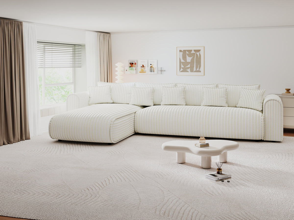 Colțar extensibil dumonde cu ladă de depozitare Monaco XL Tilia Crem 340x185 cm — stanga — imagine 7