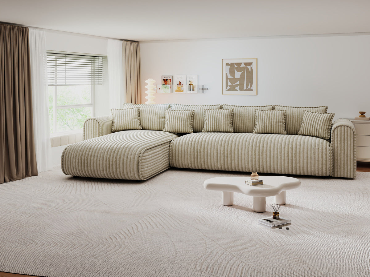 Colțar extensibil dumonde cu ladă de depozitare Monaco XL Tilia Capucino 340x185 cm — stanga — imagine 7