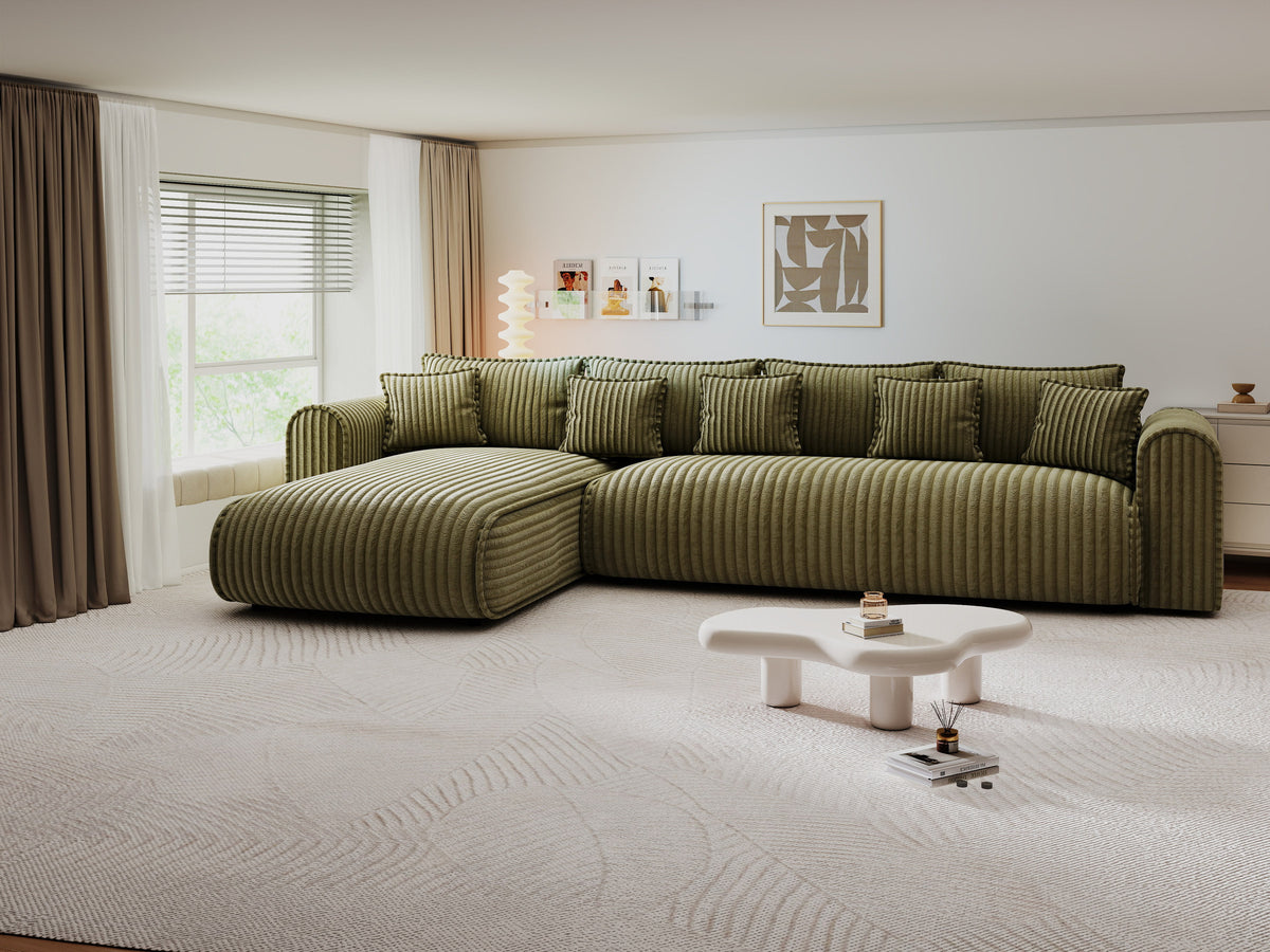Colțar extensibil dumonde cu ladă de depozitare Monaco XL Tilia Olive 340x185 cm — stanga — imagine 7
