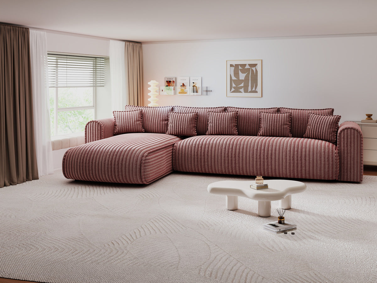 Colțar extensibil dumonde cu ladă de depozitare Monaco XL Tilia Roz 340x185 cm — stanga — imagine 7