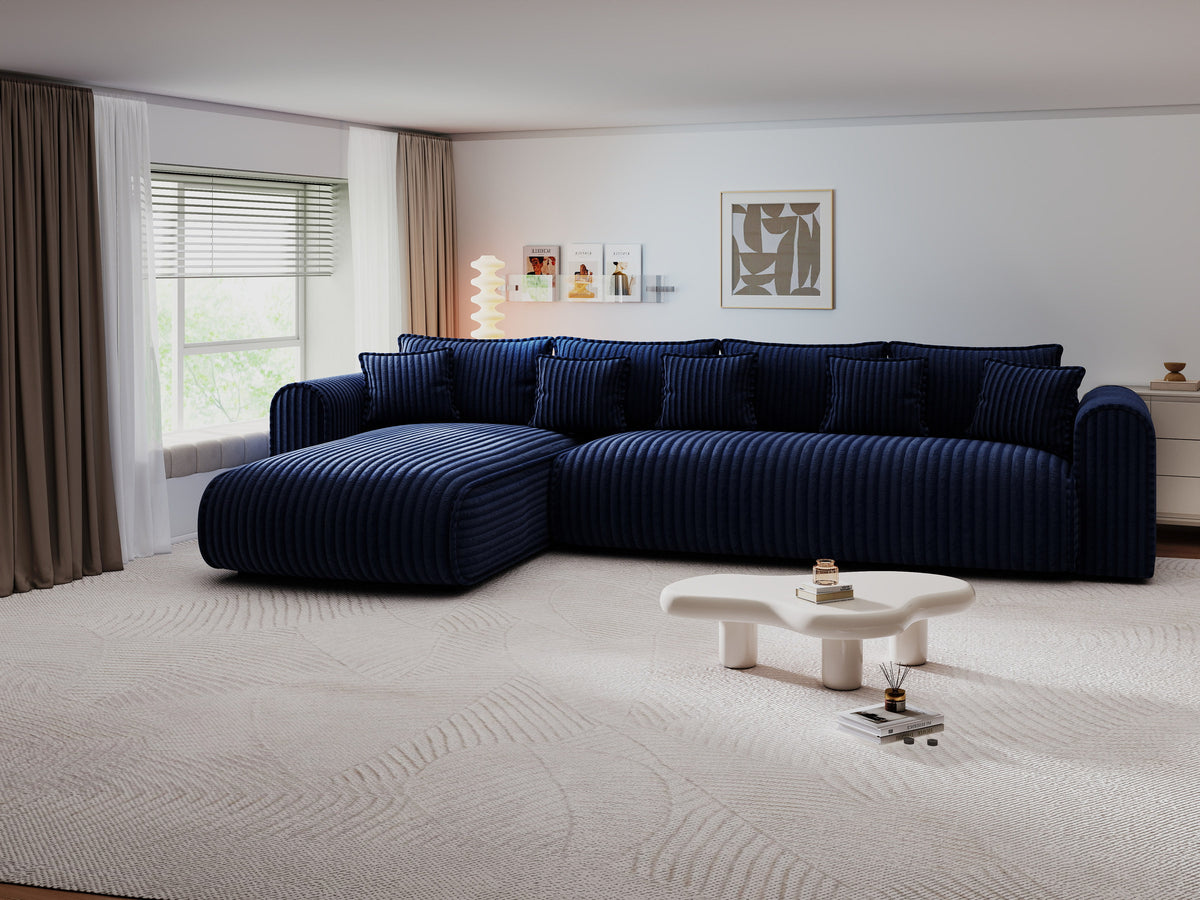 Colțar extensibil dumonde cu ladă de depozitare Monaco XL Tilia Albastru 340x185 cm — stanga — imagine 7
