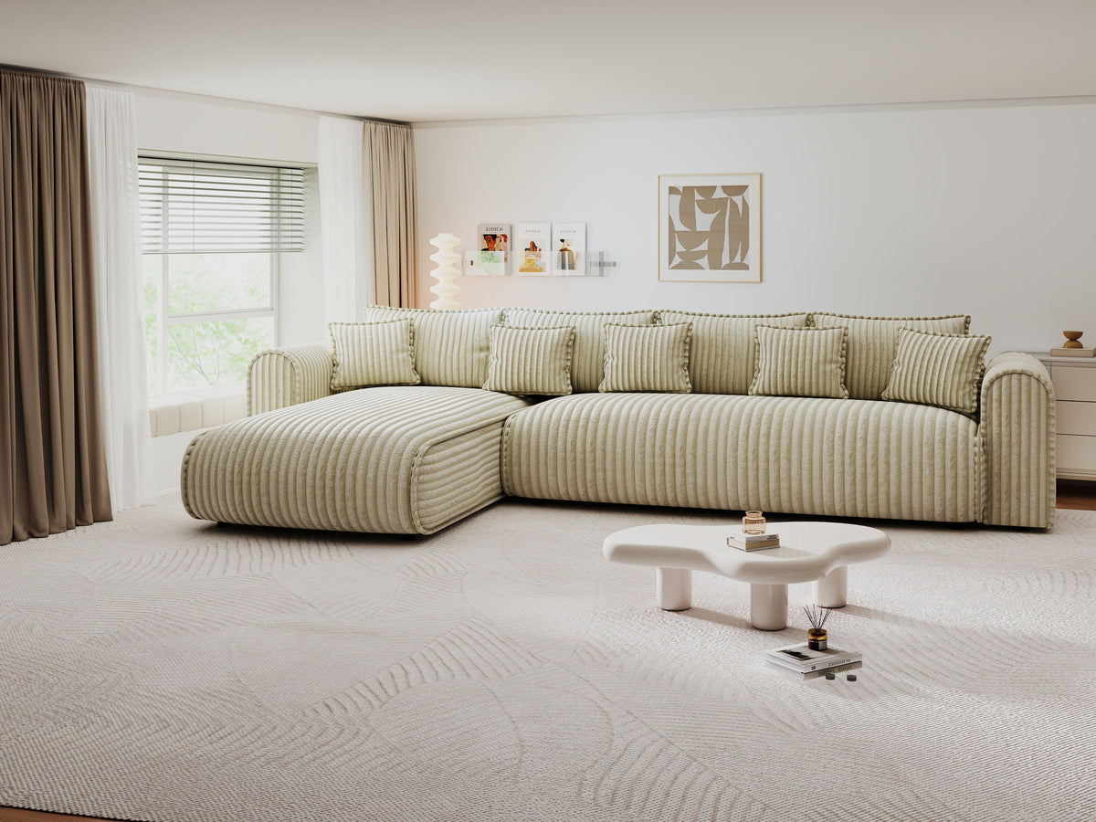 Colțar extensibil dumonde cu ladă de depozitare Monaco XL Tilia Bej 340x185 cm — stanga — imagine 7