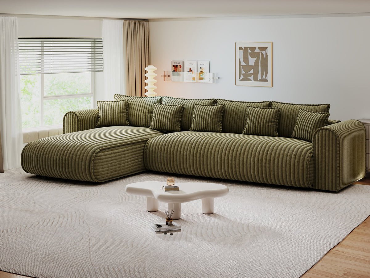 Colțar extensibil dumonde cu ladă de depozitare Monaco XL Tilia Olive 340x185 cm — stanga — imagine 8