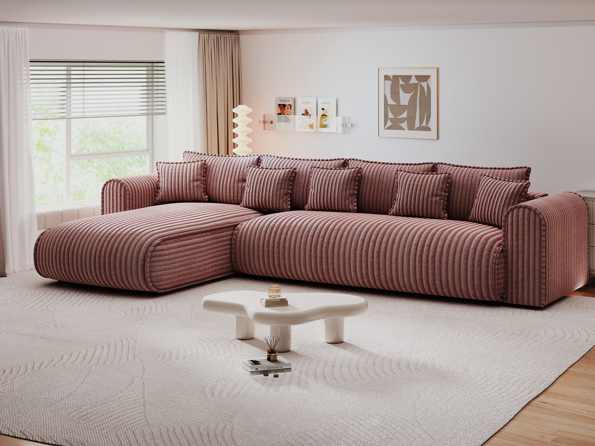 Colțar extensibil dumonde cu ladă de depozitare Monaco XL Tilia Roz 340x185 cm — stanga — imagine 8