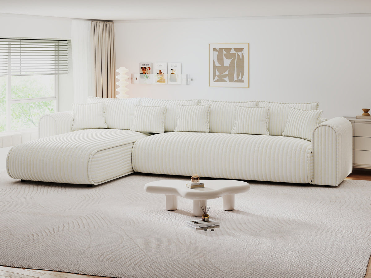 Colțar extensibil dumonde cu ladă de depozitare Monaco XL Tilia Crem 340x185 cm — stanga — imagine 9