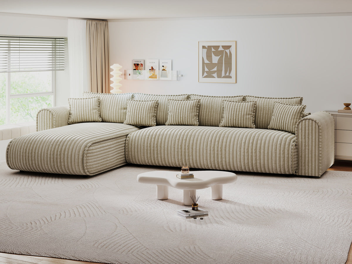 Colțar extensibil dumonde cu ladă de depozitare Monaco XL Tilia Capucino 340x185 cm — stanga — imagine 9