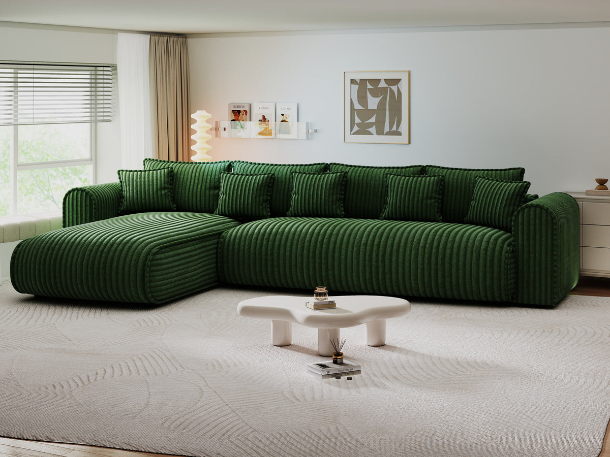 Colțar extensibil dumonde cu ladă de depozitare Monaco XL Tilia Verde 340x185 cm — stanga — imagine 9