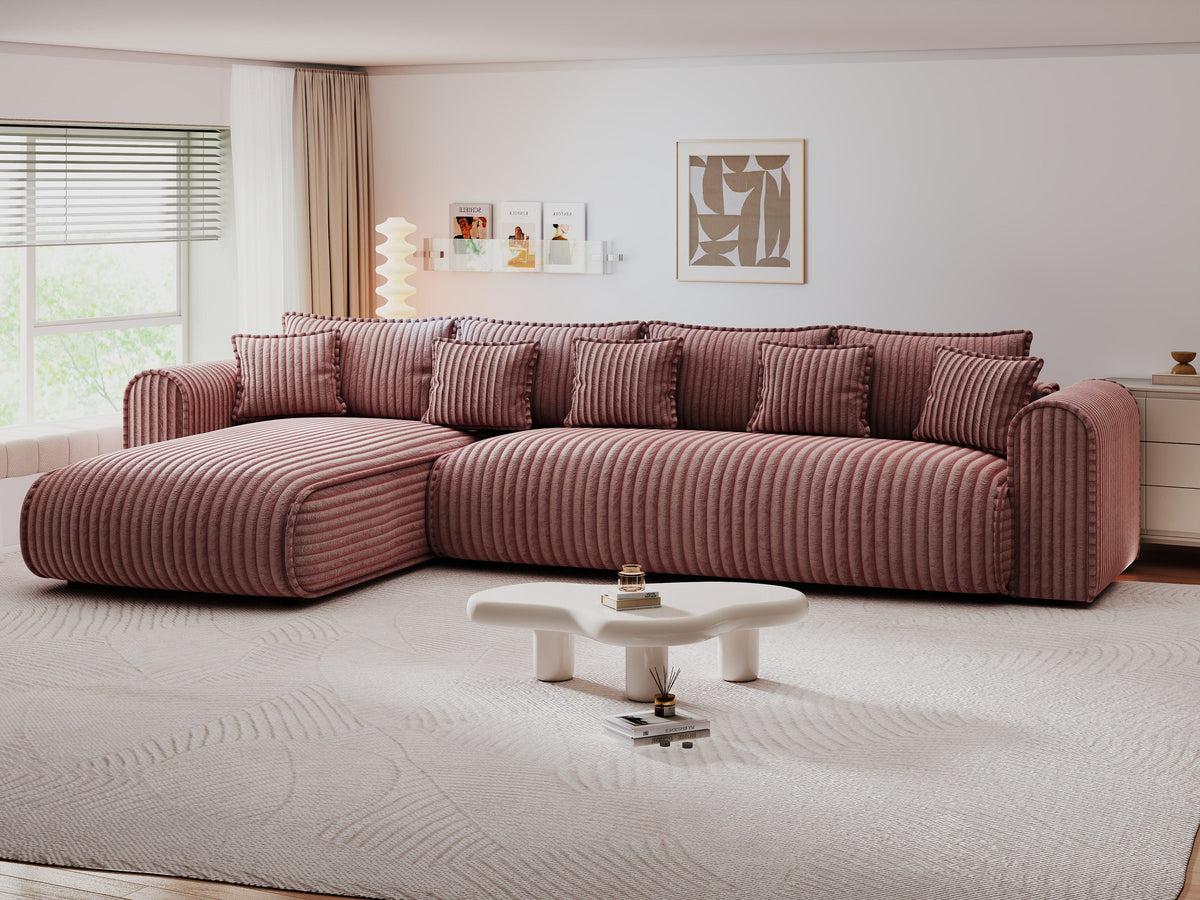 Colțar extensibil dumonde cu ladă de depozitare Monaco XL Tilia Roz 340x185 cm — stanga — imagine 9