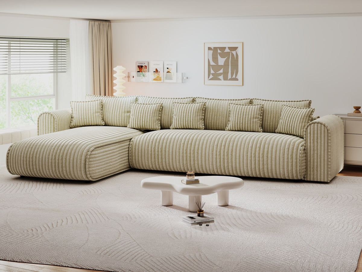 Colțar extensibil dumonde cu ladă de depozitare Monaco XL Tilia Bej 340x185 cm — stanga — imagine 9