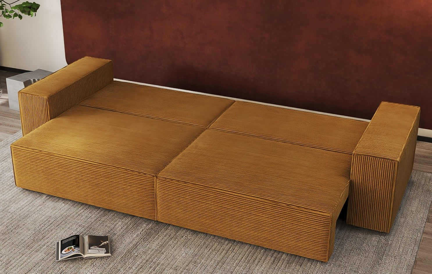 Canapea extensibilă dumonde cu ladă de depozitare si sezut confortabil din spuma HR, Dream Zoom Mustar 310x100 cm Fabrica