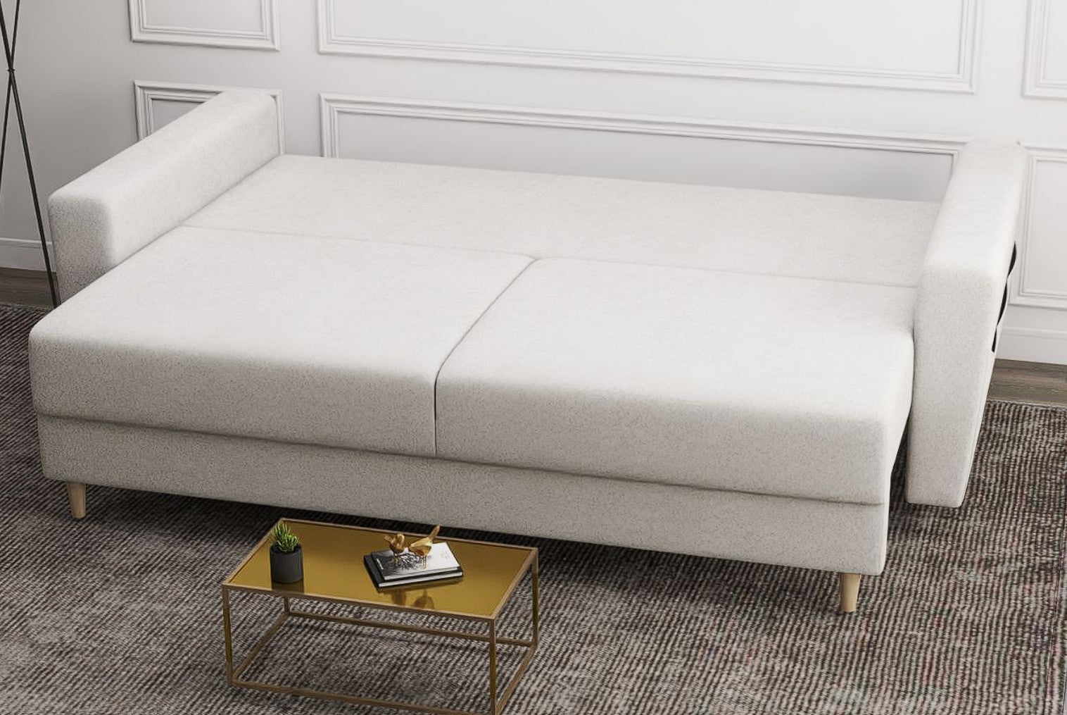 Canapea extensibilă dumonde cu ladă de depozitare si sezut confortabil din spuma HR, Summer Euphoria Ivory 225x100 cm fabrica