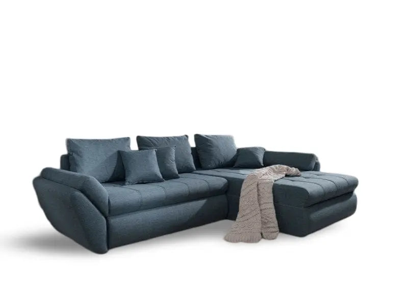 Colțar extensibil dumonde cu ladă de depozitare si sezut confortabil din spuma HR, Loana Enjoy Blue II 270x185 cm