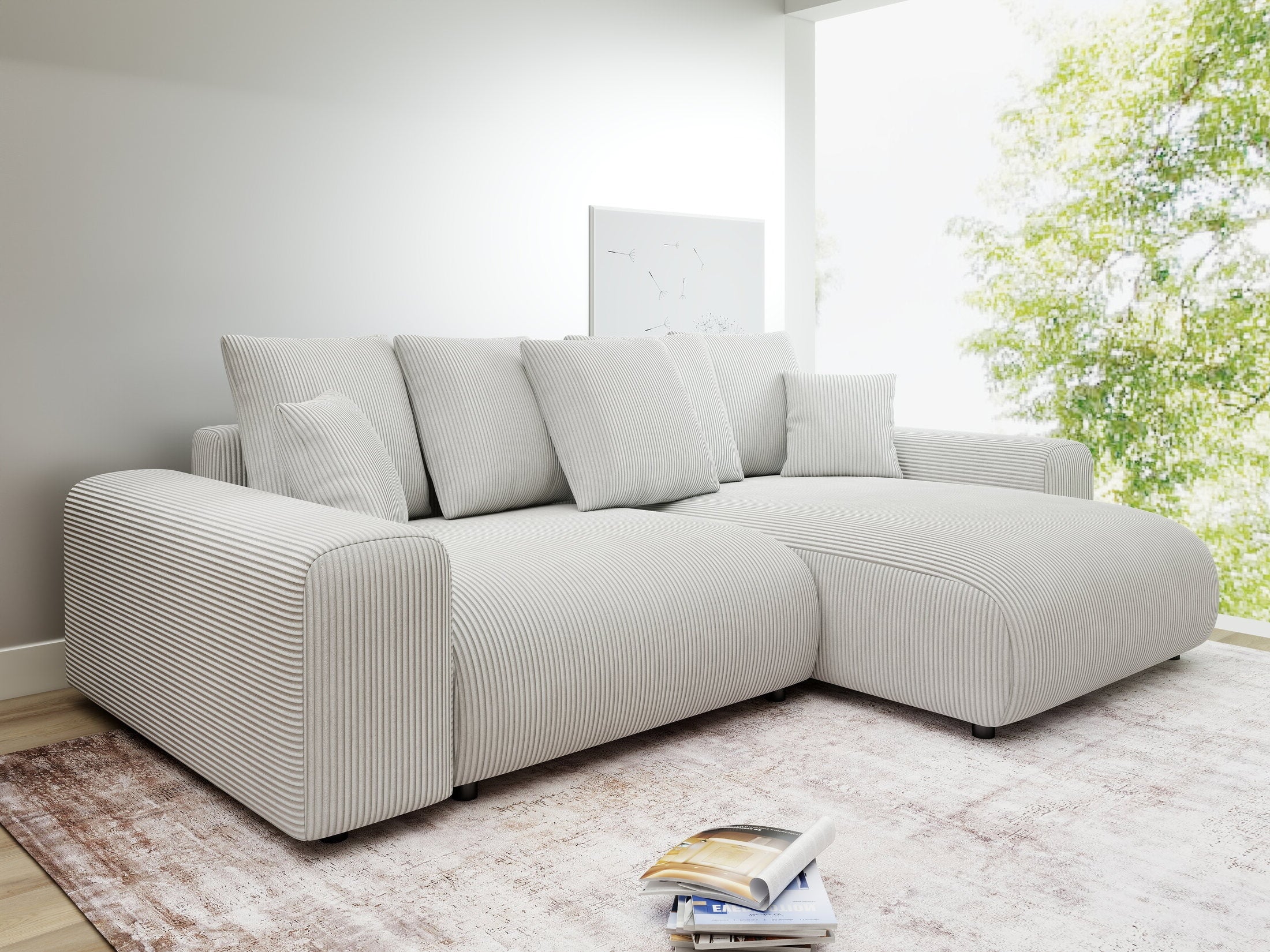 Colțar extensibil dumonde cu ladă de depozitare și șezut confortabil din spumă HR, Luma Enjoy Bej 255x168 cm II