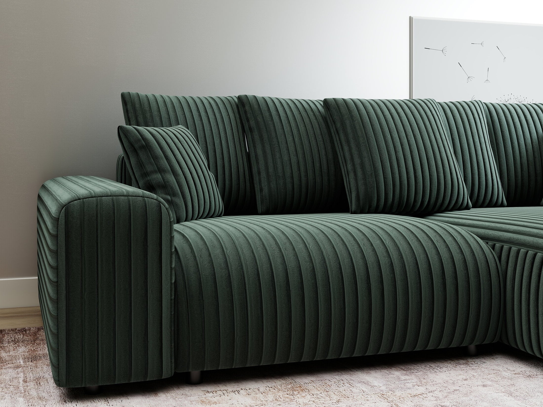 Colțar extensibil dumonde cu ladă de depozitare și șezut confortabil din spumă HR, Luma Ambience Verde 255x168 cm II