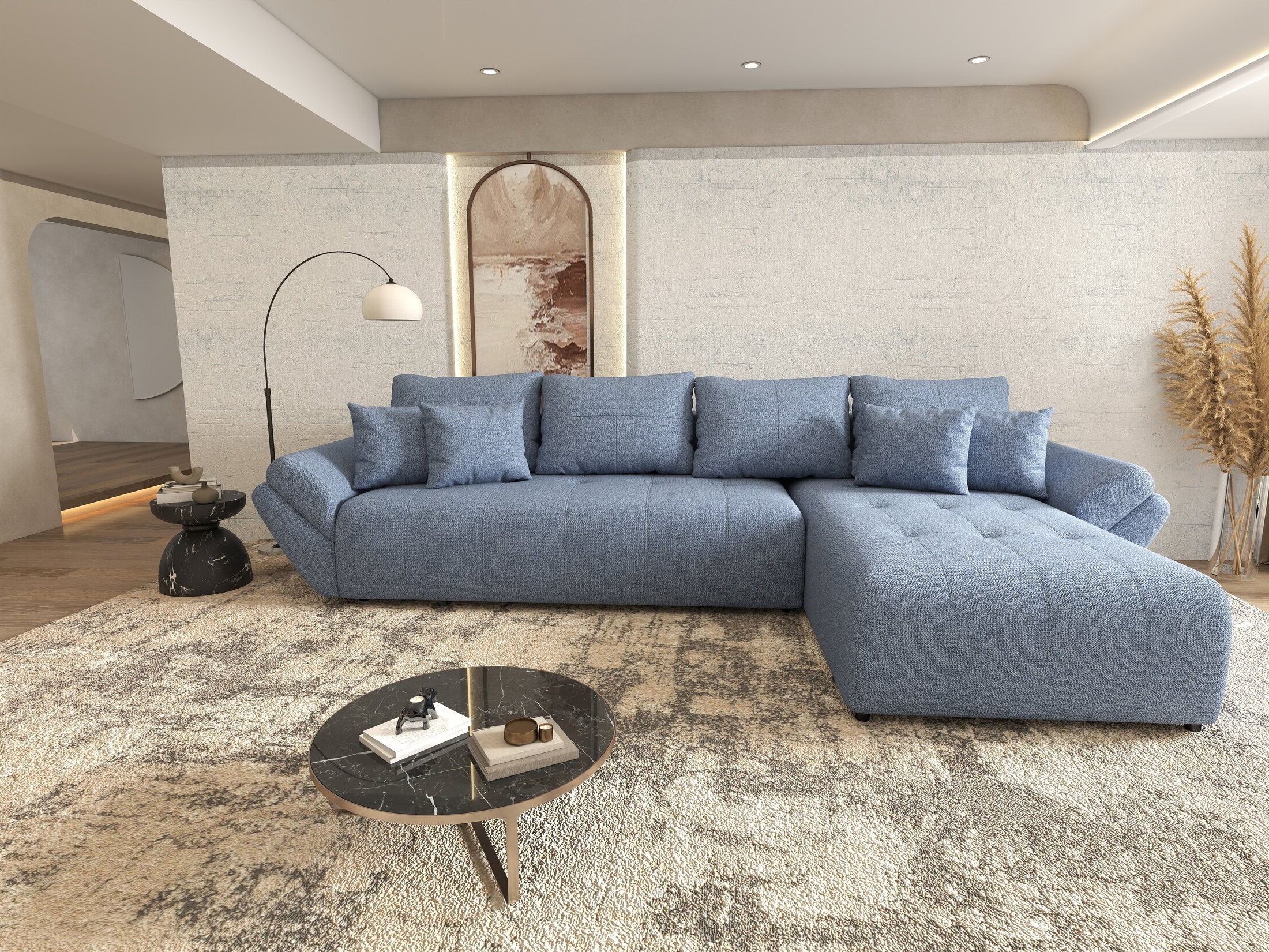 Colțar extensibil dumonde cu ladă de depozitare Berlin XL Enjoy Blue 350x185 cm II
