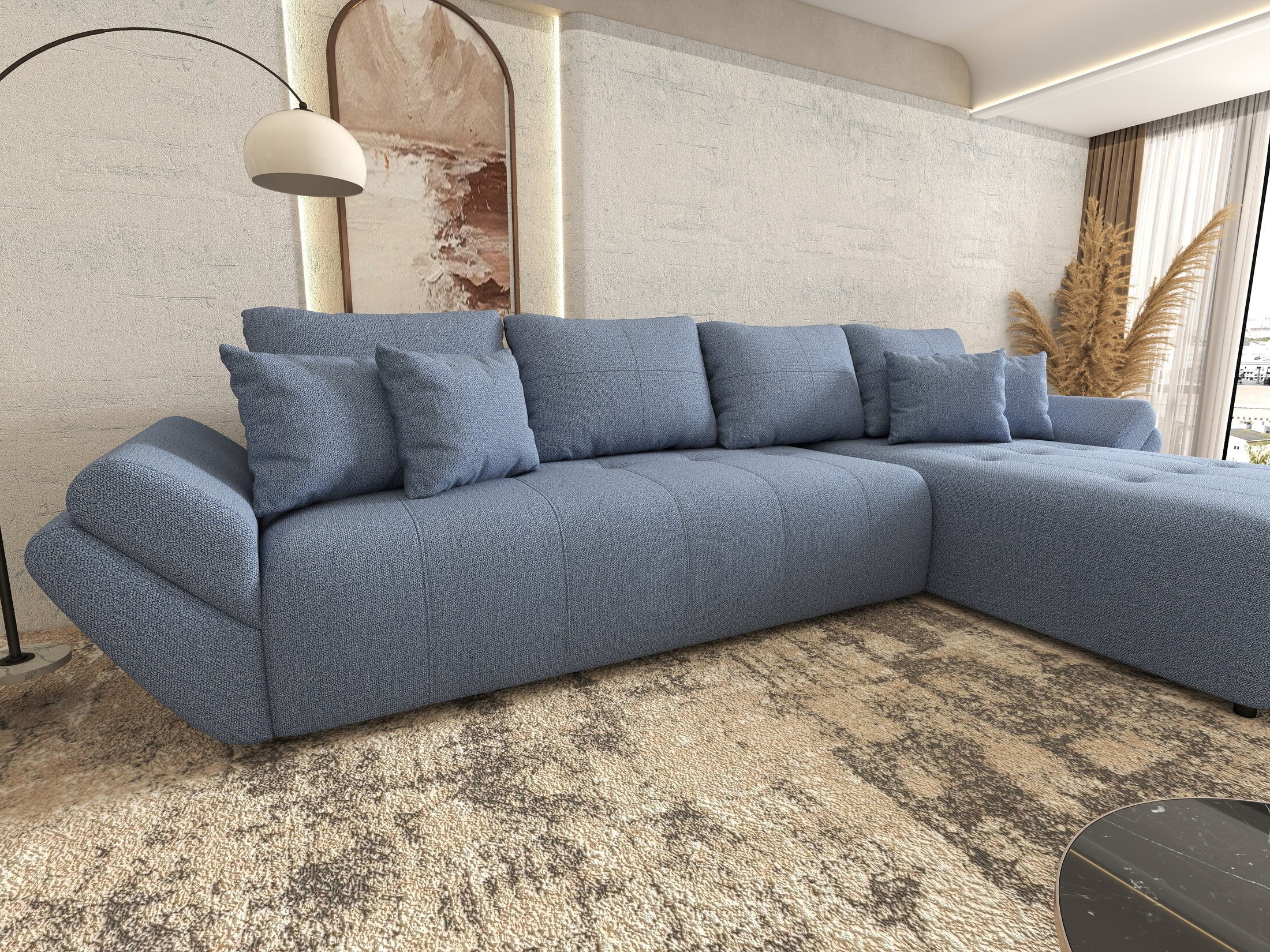 Colțar extensibil dumonde cu ladă de depozitare Berlin XL Enjoy Blue 350x185 cm II