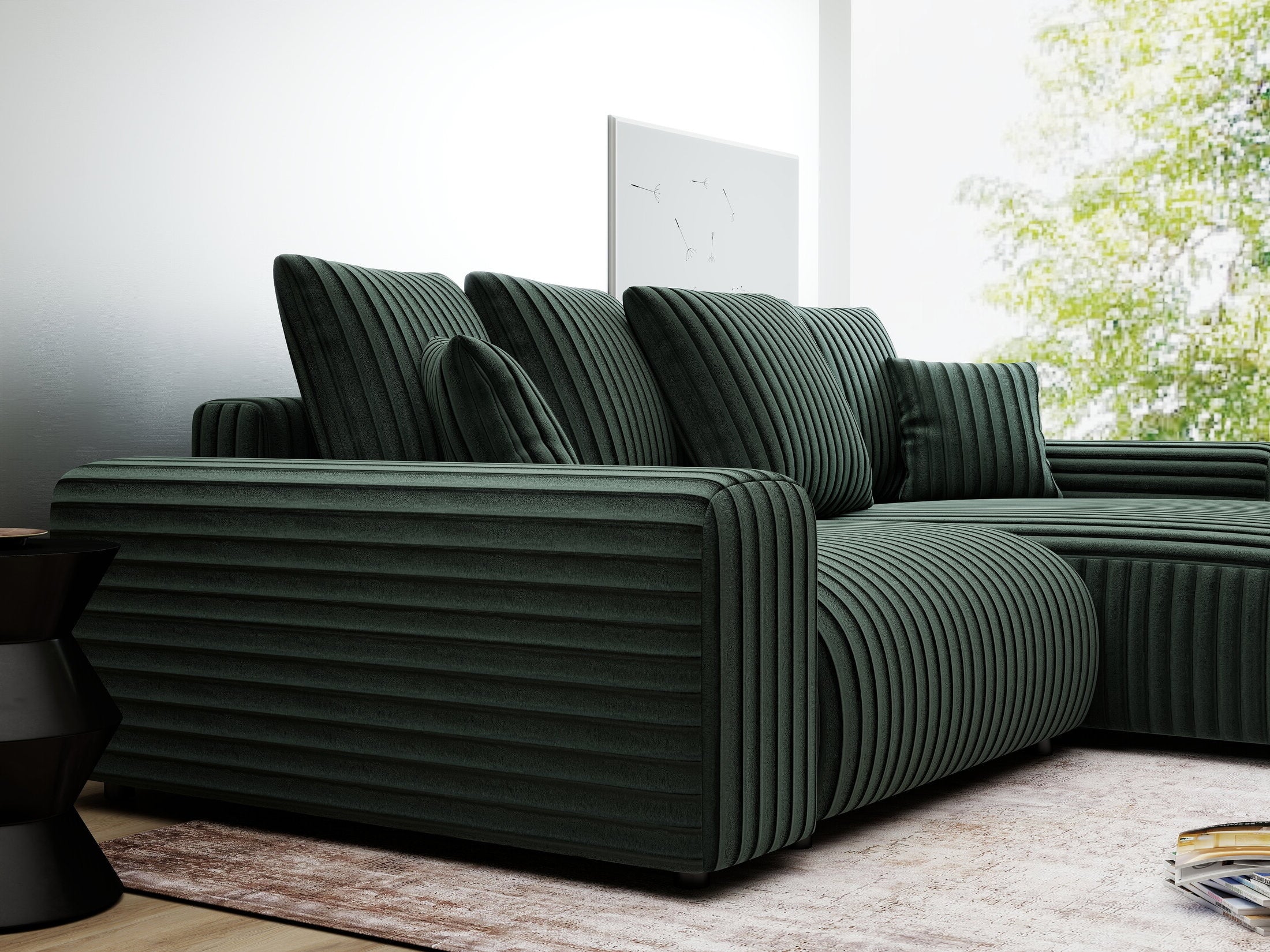 Colțar extensibil dumonde cu ladă de depozitare și șezut confortabil din spumă HR, Luma Ambience Verde 255x168 cm II