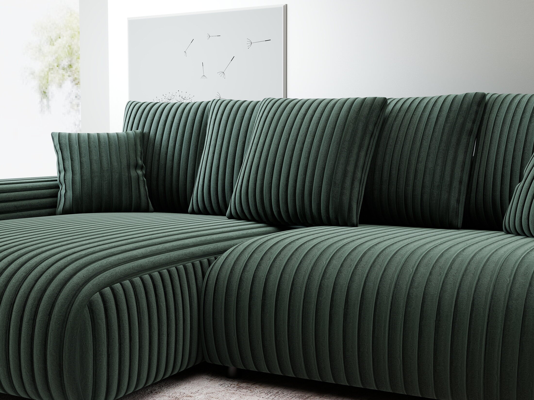 Colțar extensibil dumonde cu ladă de depozitare și șezut confortabil din spumă HR, Luma Ambience Verde 255x168 cm