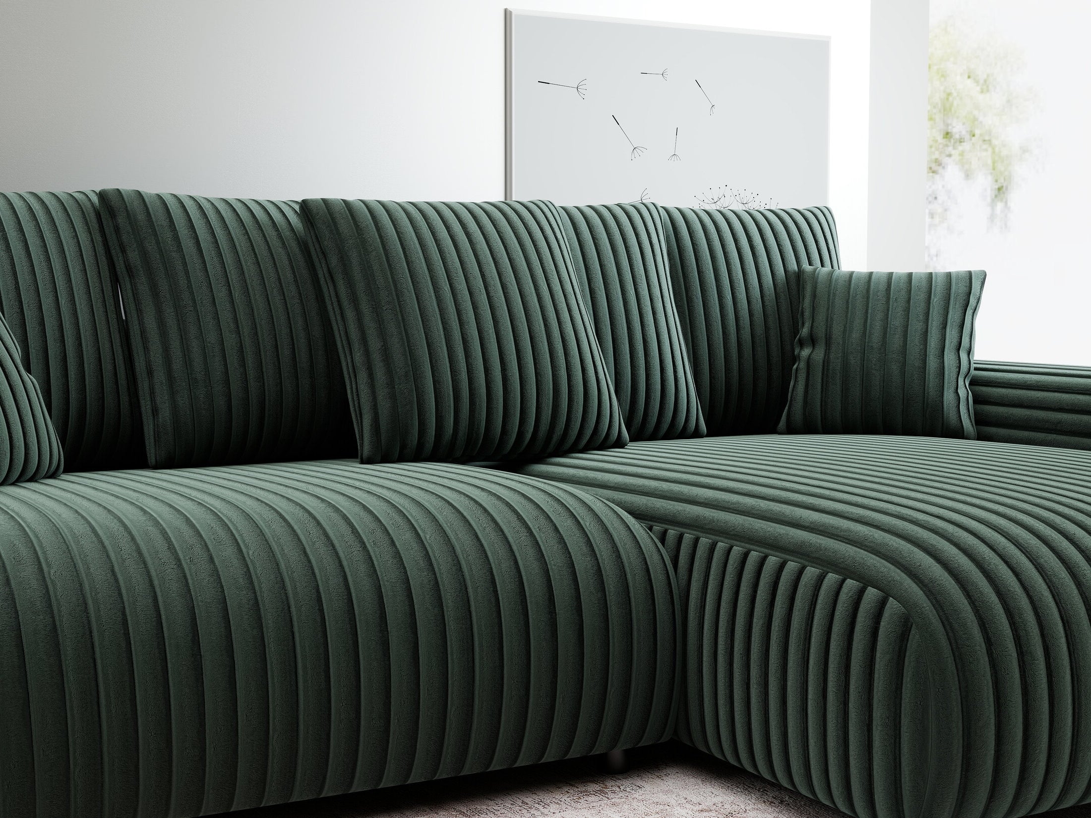 Colțar extensibil dumonde cu ladă de depozitare și șezut confortabil din spumă HR, Luma Ambience Verde 255x168 cm II