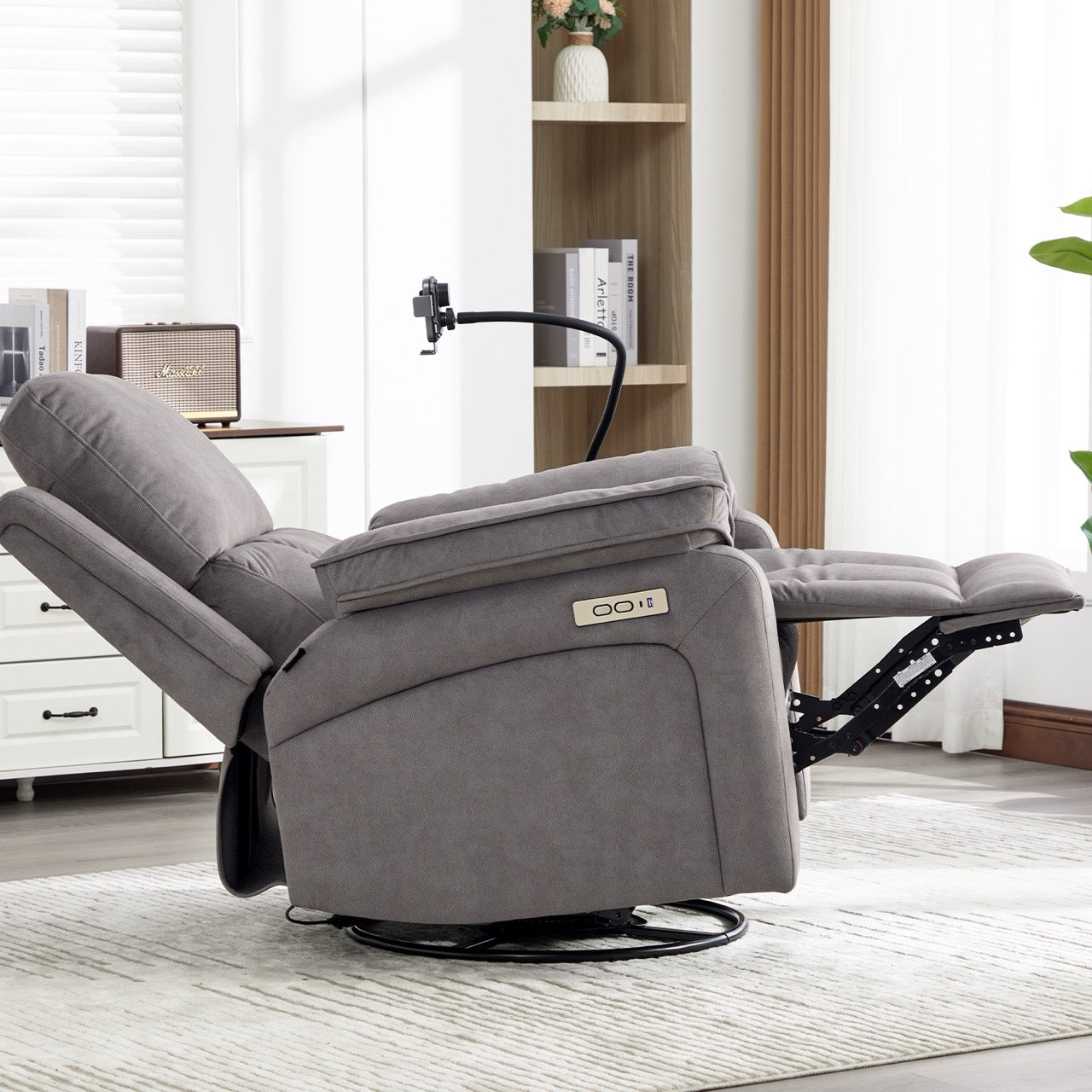 Fotoliu recliner electric dumonde cu funcție de balansare ,rotire și incarcare wirelles Elvara