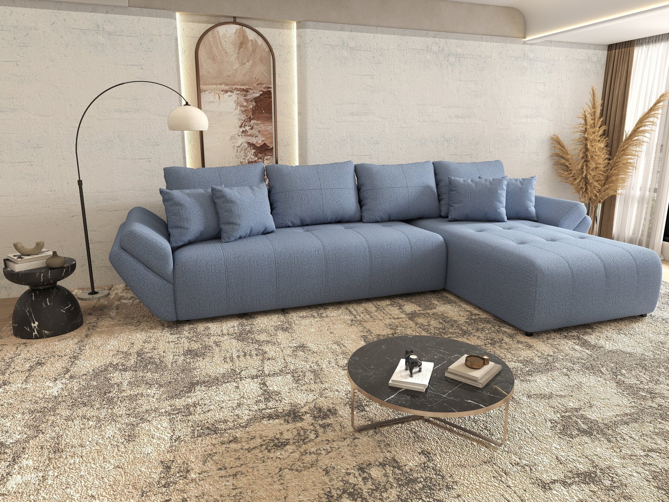 Colțar extensibil dumonde cu ladă de depozitare Berlin XL Enjoy Blue 350x185 cm II