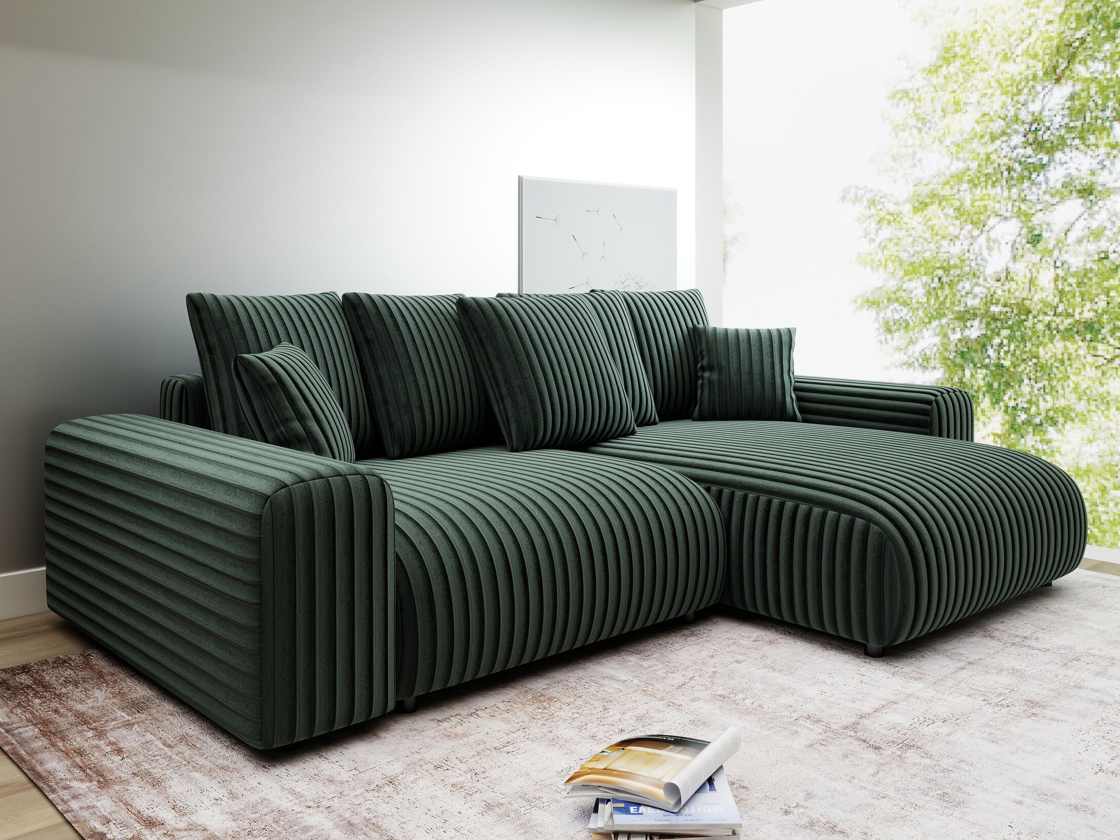 Colțar extensibil dumonde cu ladă de depozitare și șezut confortabil din spumă HR, Luma Ambience Verde 255x168 cm II