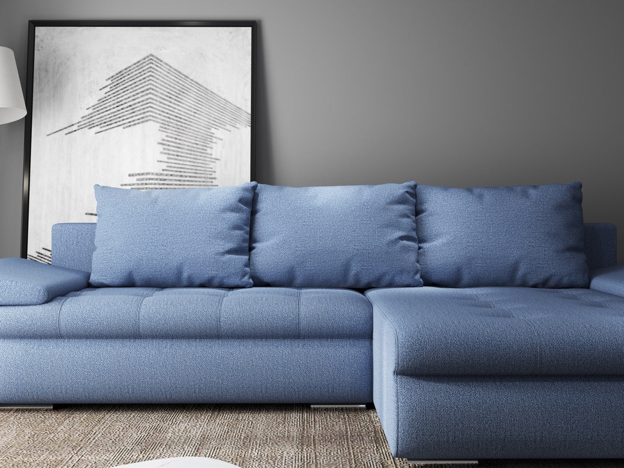 Colțar extensibil dumonde cu ladă de depozitare si sezut confortabil din spuma HR, Leonardo Enjoy Albastru 260x185 cm II Fabrica