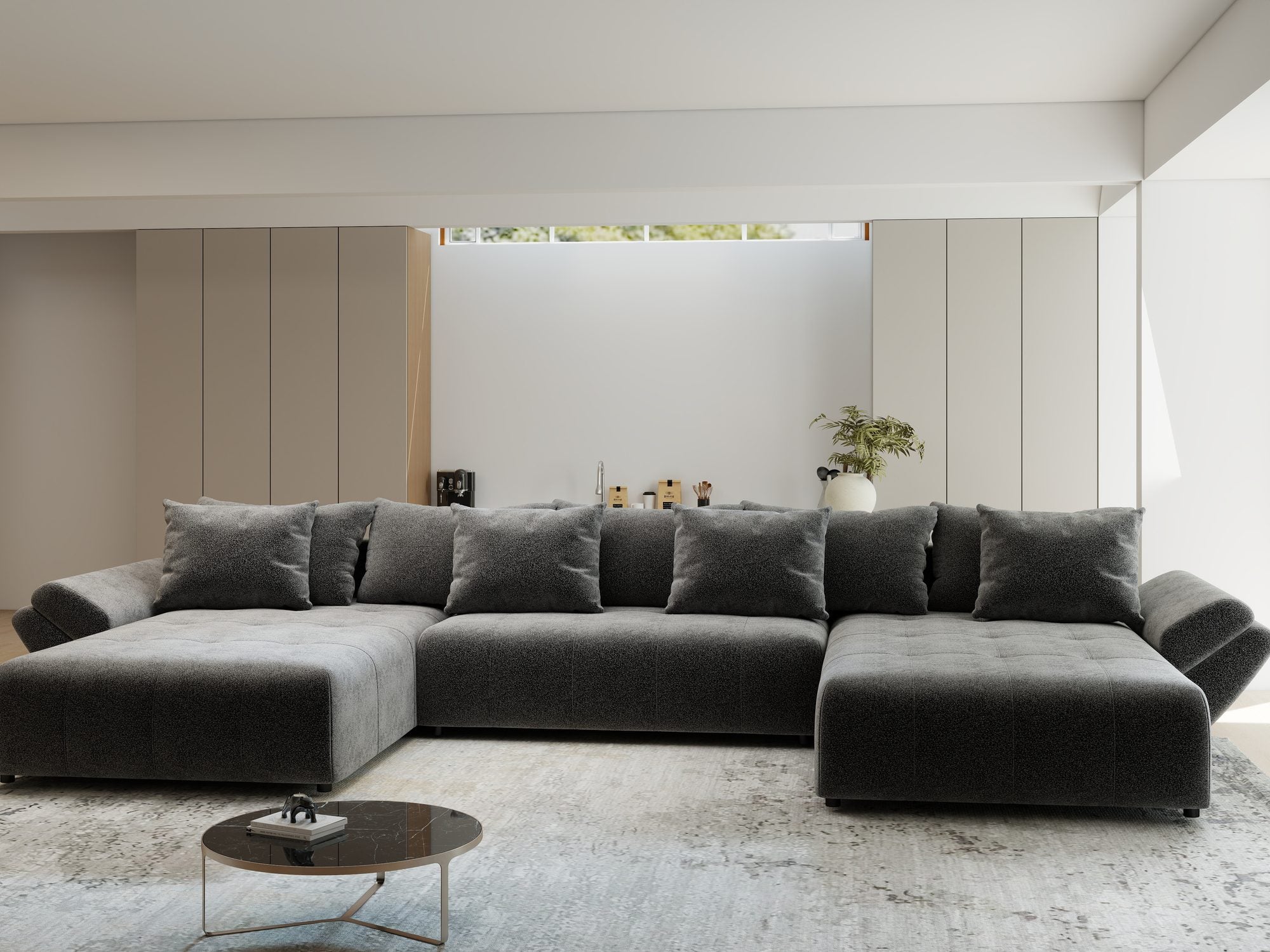 Colțar extensibil dumonde cu ladă de depozitare si sezut confortabil din spuma high-density, Berlin U Quelle Gri 92 380x180 cm